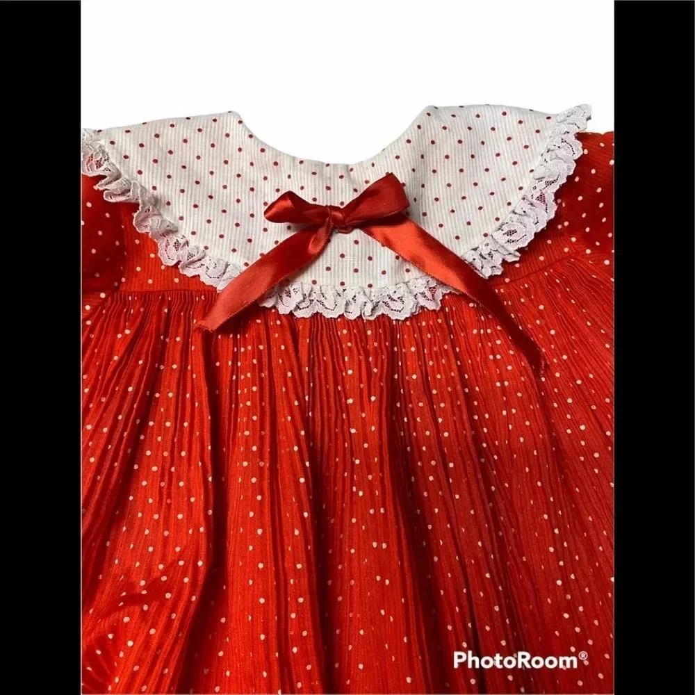 Vtg Sears Perma-Prest Red/White Dot Toddler Dress